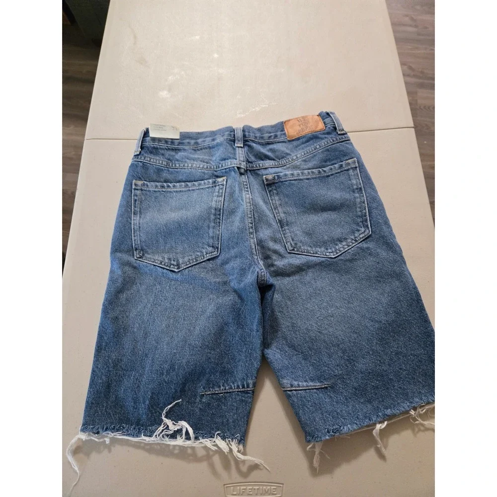 We The Free Ghost Town womens High Rise Long Denim Shorts Blue 27 NWT